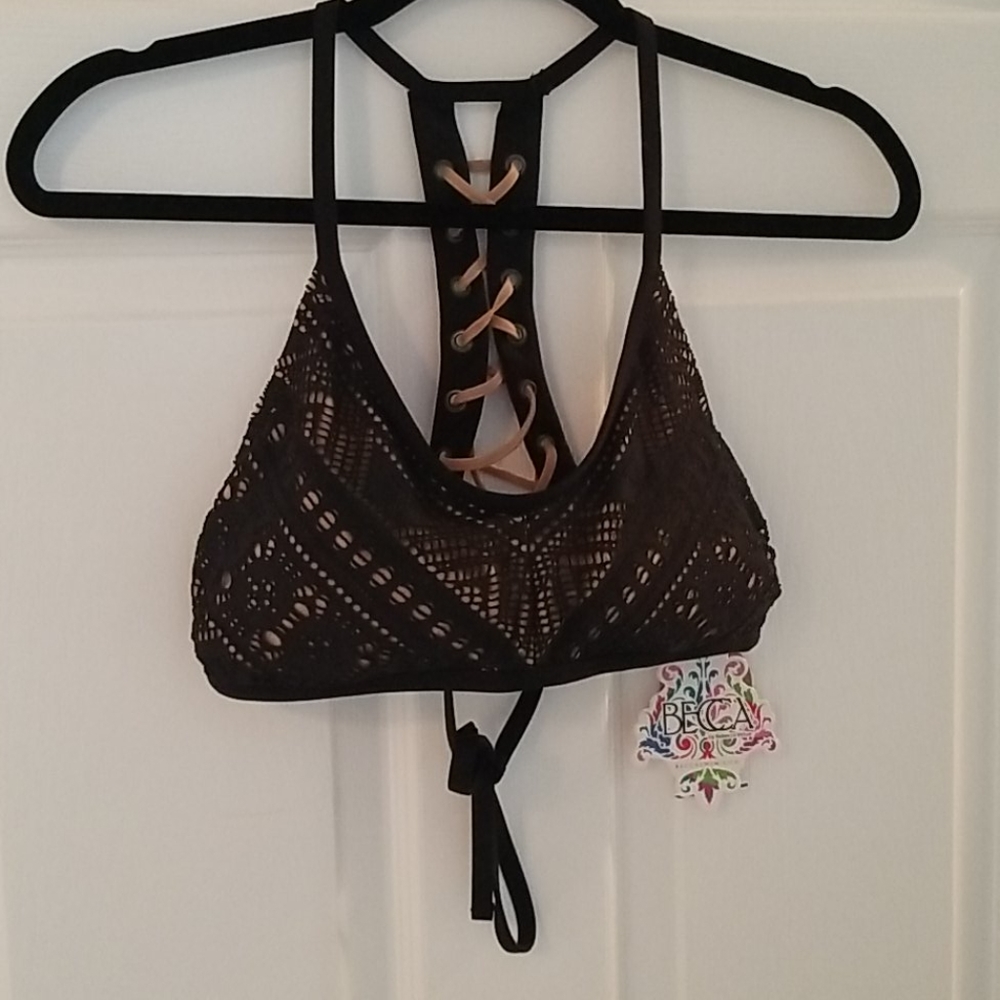 Black Lacey racerback swim top